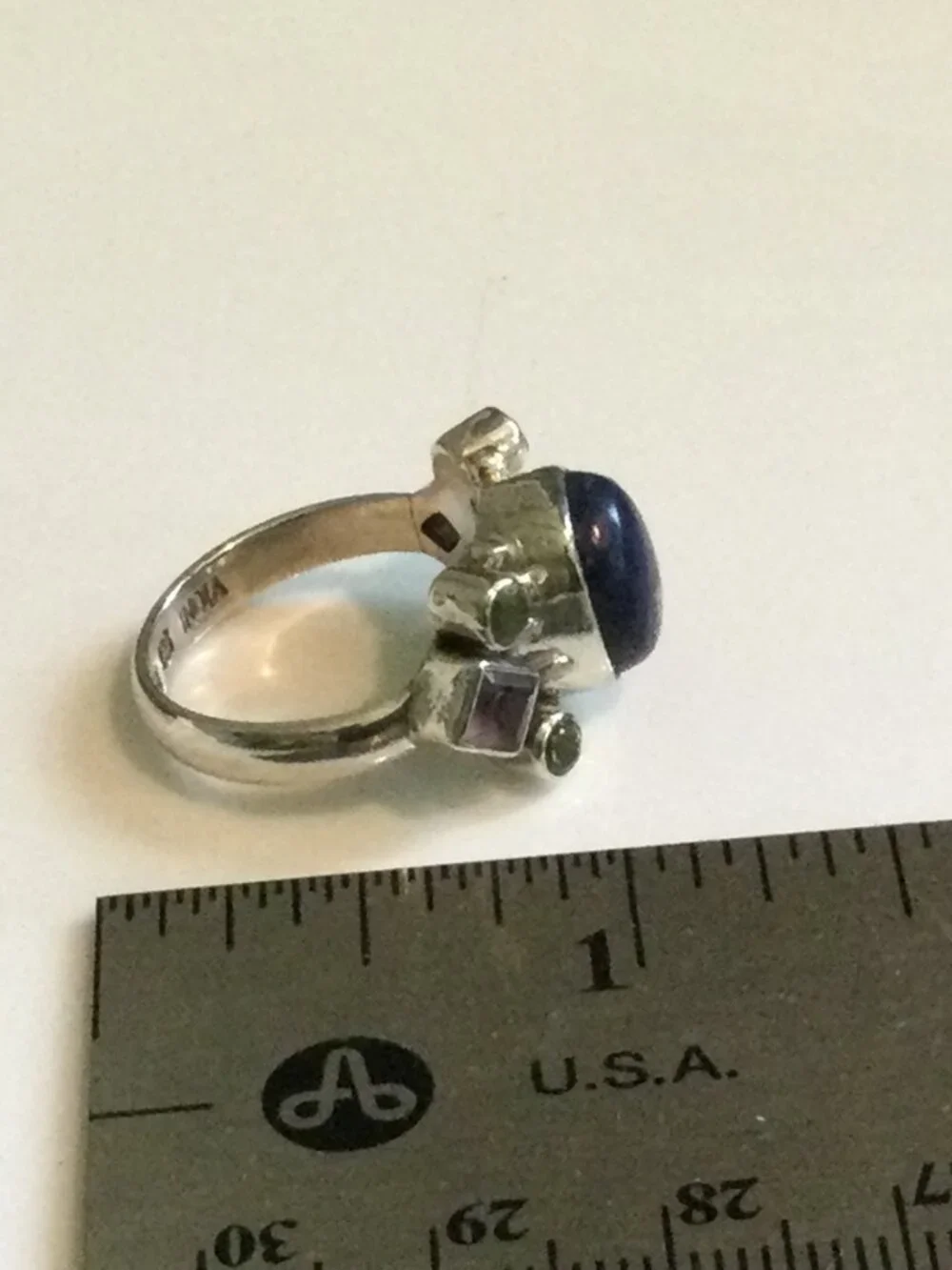 SLG 925 India Sterling Silver Lapis Amethyst Citrine Ring SZ 8